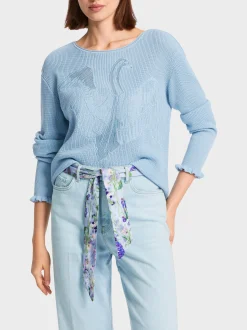 Marc Cain Pullover & Sweatshirts|Strick-STRICKPULLOVER MIT SCHWAN soft summer sky