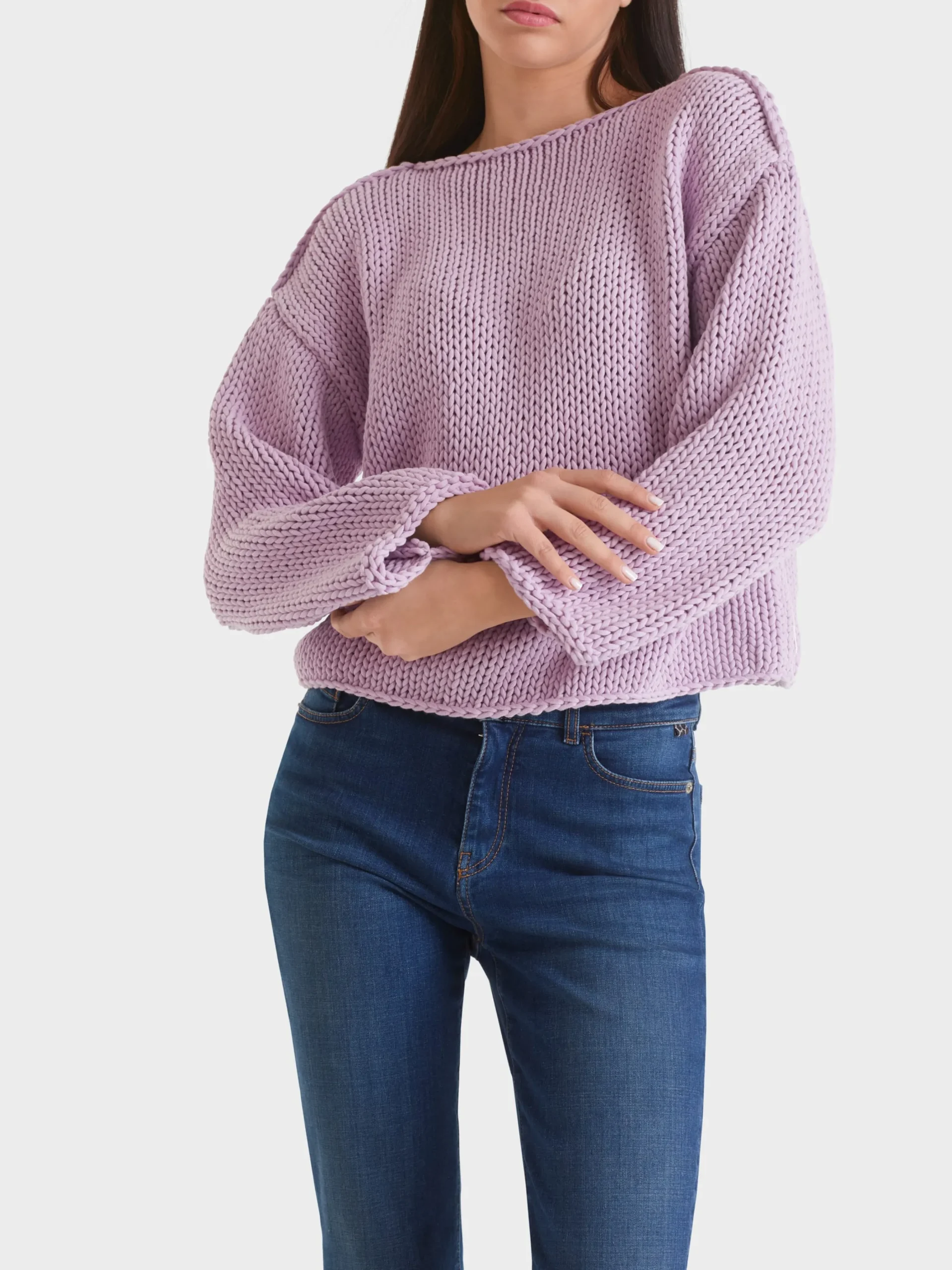 Marc Cain Pullover & Sweatshirts|Strick-SWEATER IN GROBSTRICK KNITTED IN GERMANY bright pink lavender