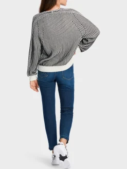 Marc Cain Pullover & Sweatshirts|Strick-SWEATER MIT EGG SHAPE "RETHINK TOGETHER" white and black