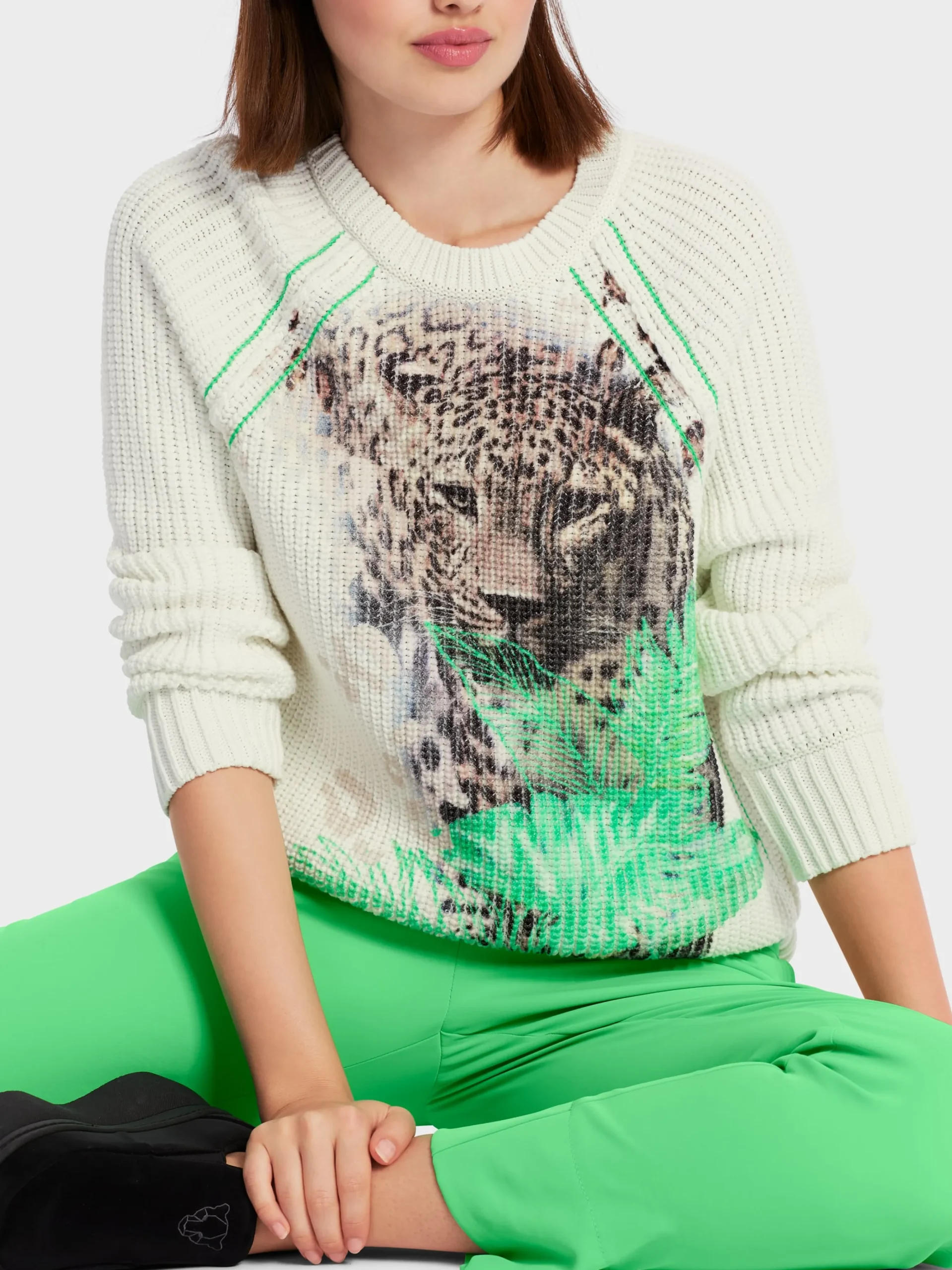 Marc Cain Pullover & Sweatshirts|Strick-SWEATER MIT PRINT – KNITTED IN GERMANY off-white