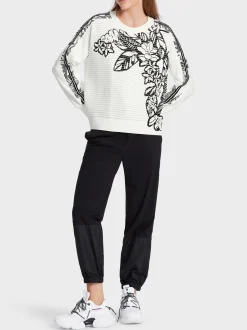 Marc Cain Pullover & Sweatshirts|Strick-SWEATER MIT PRINT KNITTED IN GERMANY white and black