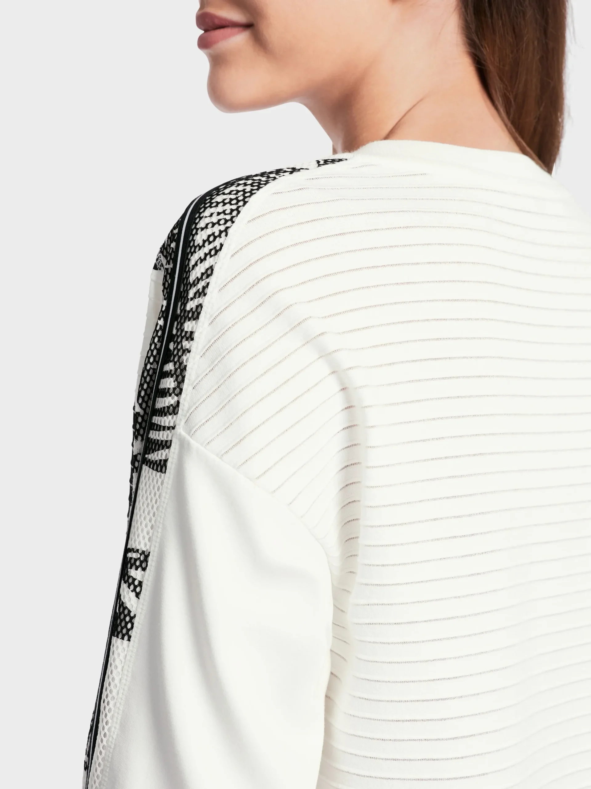 Marc Cain Pullover & Sweatshirts|Strick-SWEATER MIT PRINT KNITTED IN GERMANY white and black