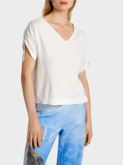 Marc Cain Pullover & Sweatshirts-SWEATER MIT SEIDENANTEIL white