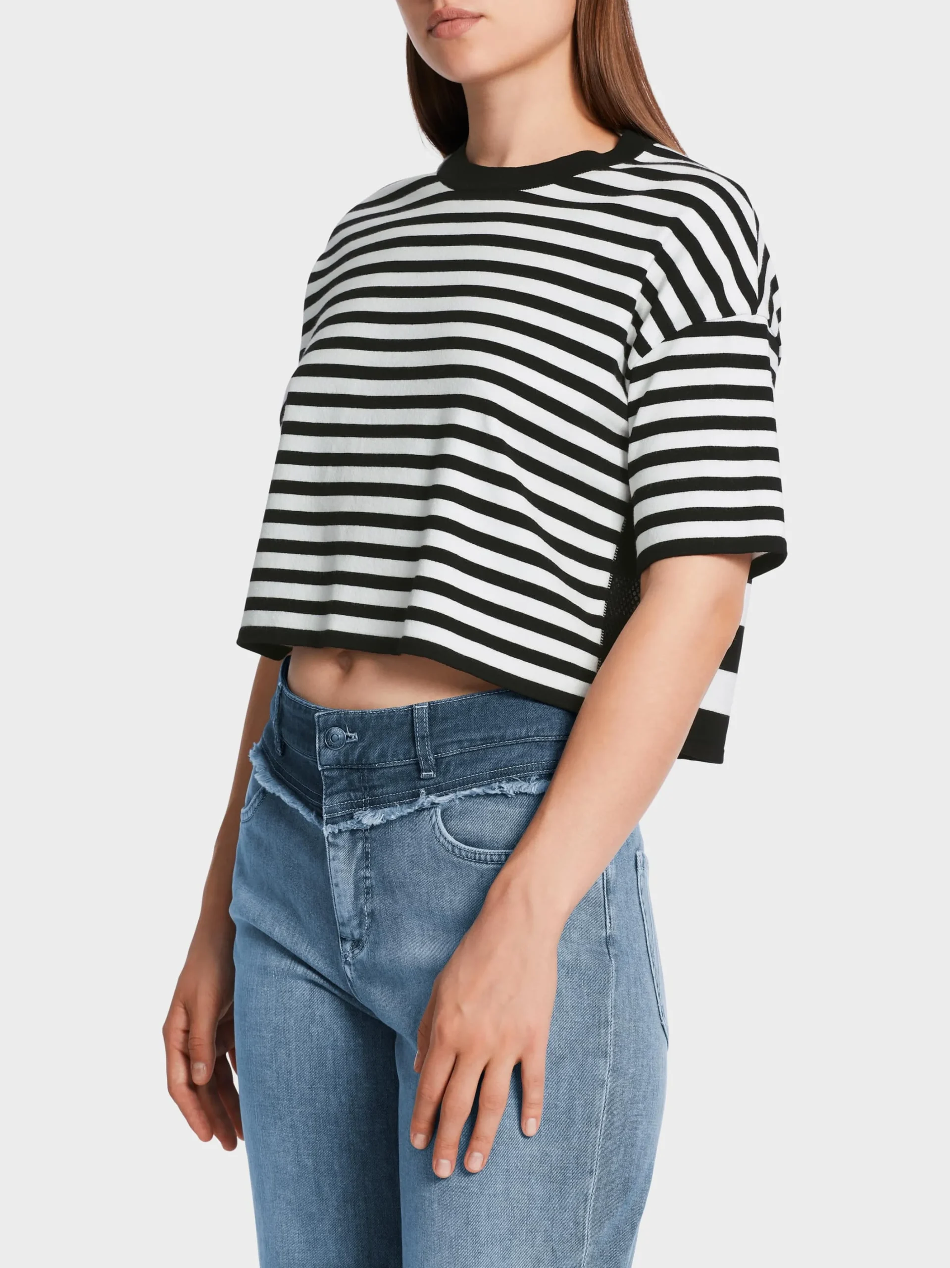 Marc Cain Pullover & Sweatshirts|Strick-SWEATER MIT STREIFEN "RETHINK TOGETHER" white and black