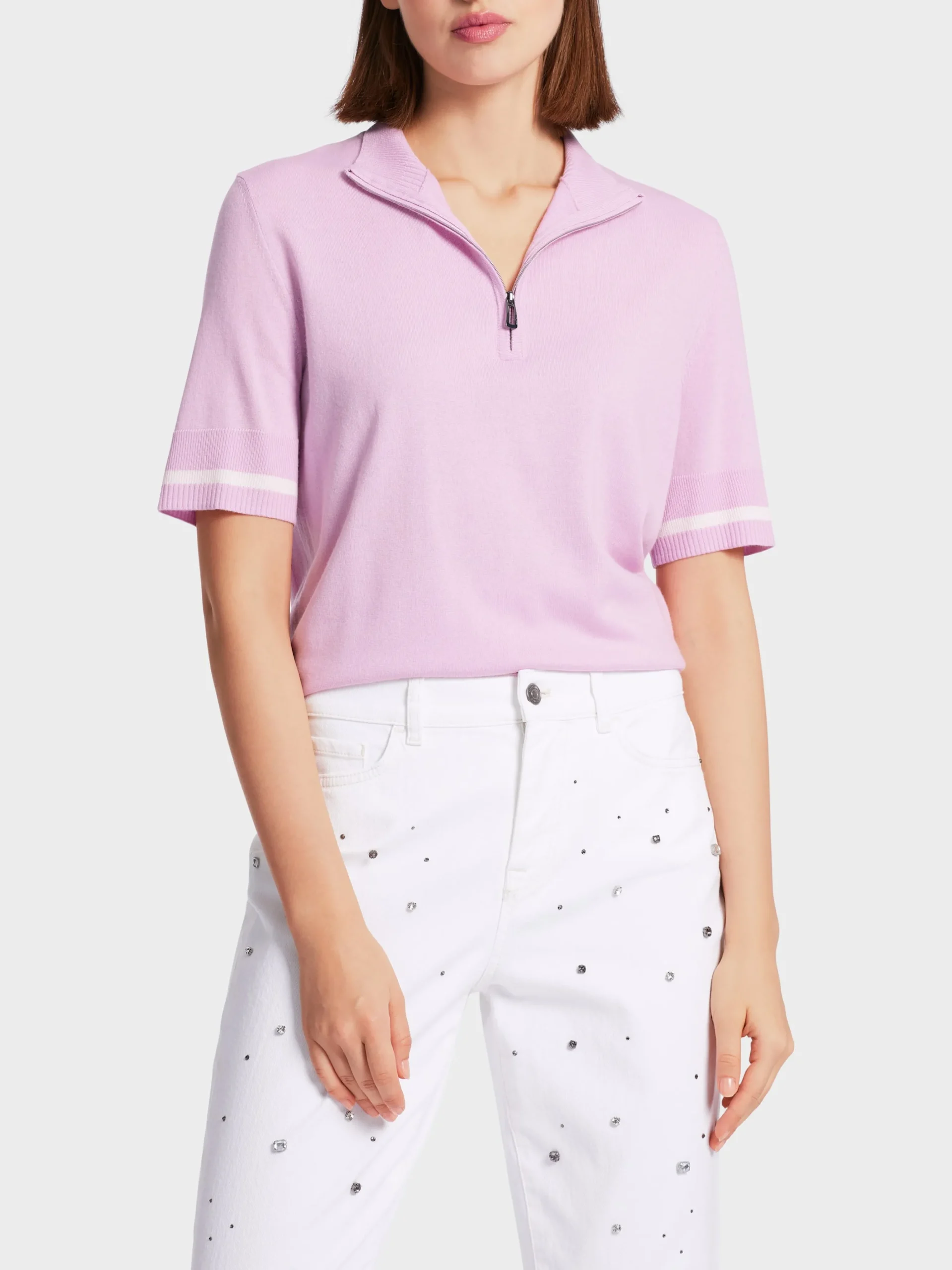 Marc Cain Pullover & Sweatshirts|Strick-SWEATER MIT ZIPP "RETHINK TOGETHER" bright pink lavender