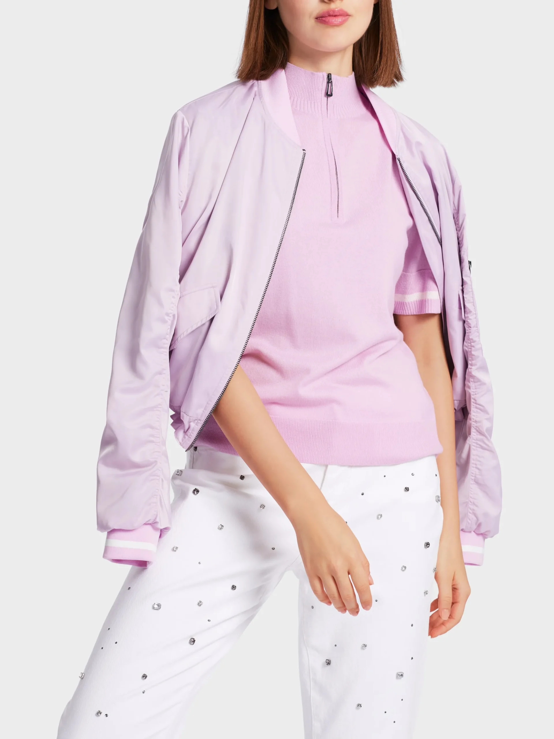 Marc Cain Pullover & Sweatshirts|Strick-SWEATER MIT ZIPP "RETHINK TOGETHER" bright pink lavender
