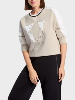 Marc Cain Pullover & Sweatshirts-SWEATSHIRT MIT LEO-KOPF APPLIKATION soft moon rock