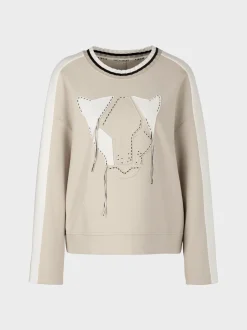 Marc Cain Pullover & Sweatshirts-SWEATSHIRT MIT LEO-KOPF APPLIKATION soft moon rock