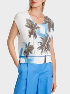 Marc Cain Pullover & Sweatshirts-TANK-TOP MIT PALMENPRINT bright azure