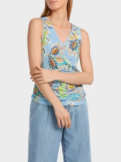 Marc Cain Shirts & Tops-TOP MIT RAFFUNG deep summer sky