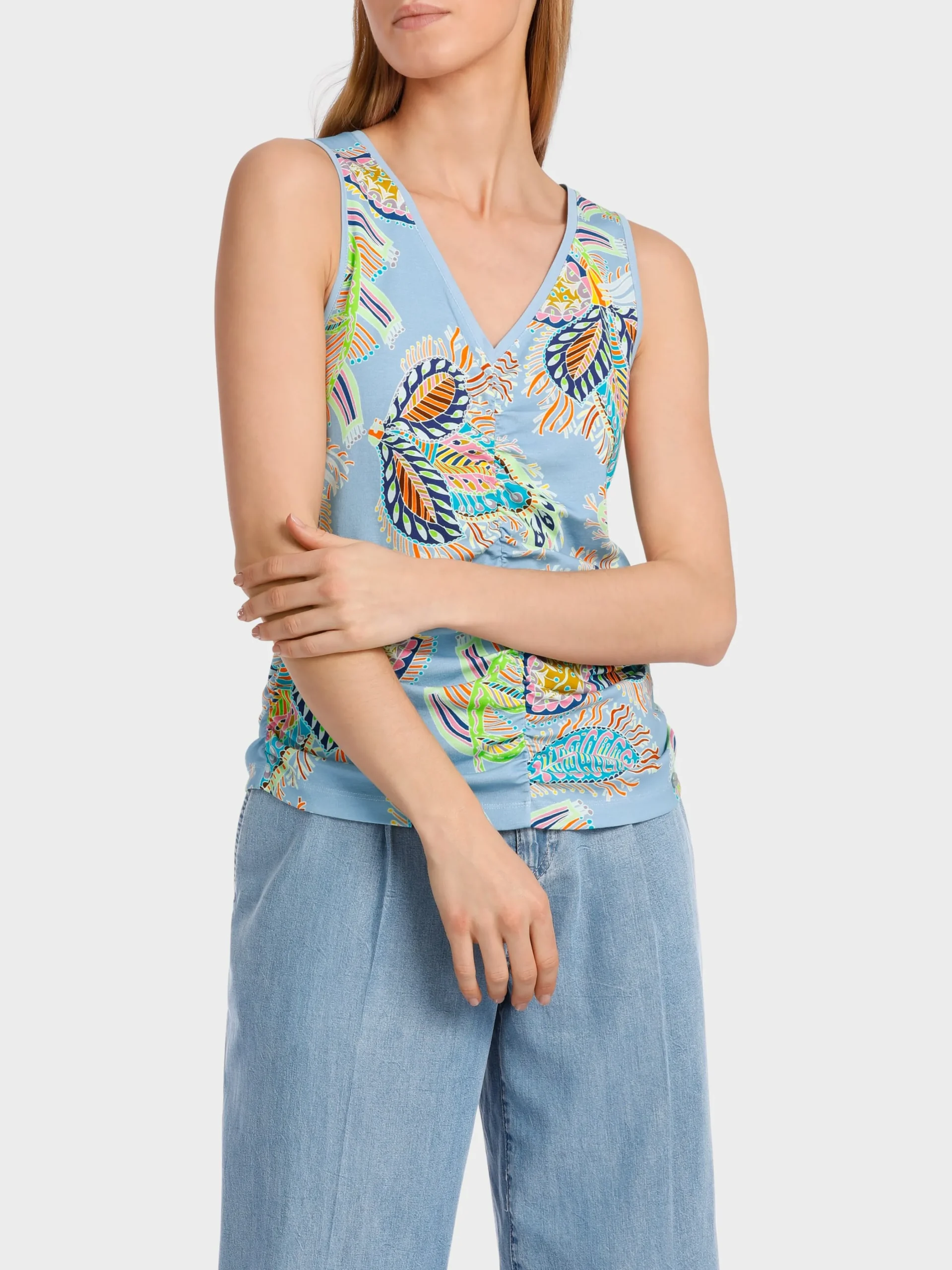 Marc Cain Shirts & Tops-TOP MIT RAFFUNG deep summer sky