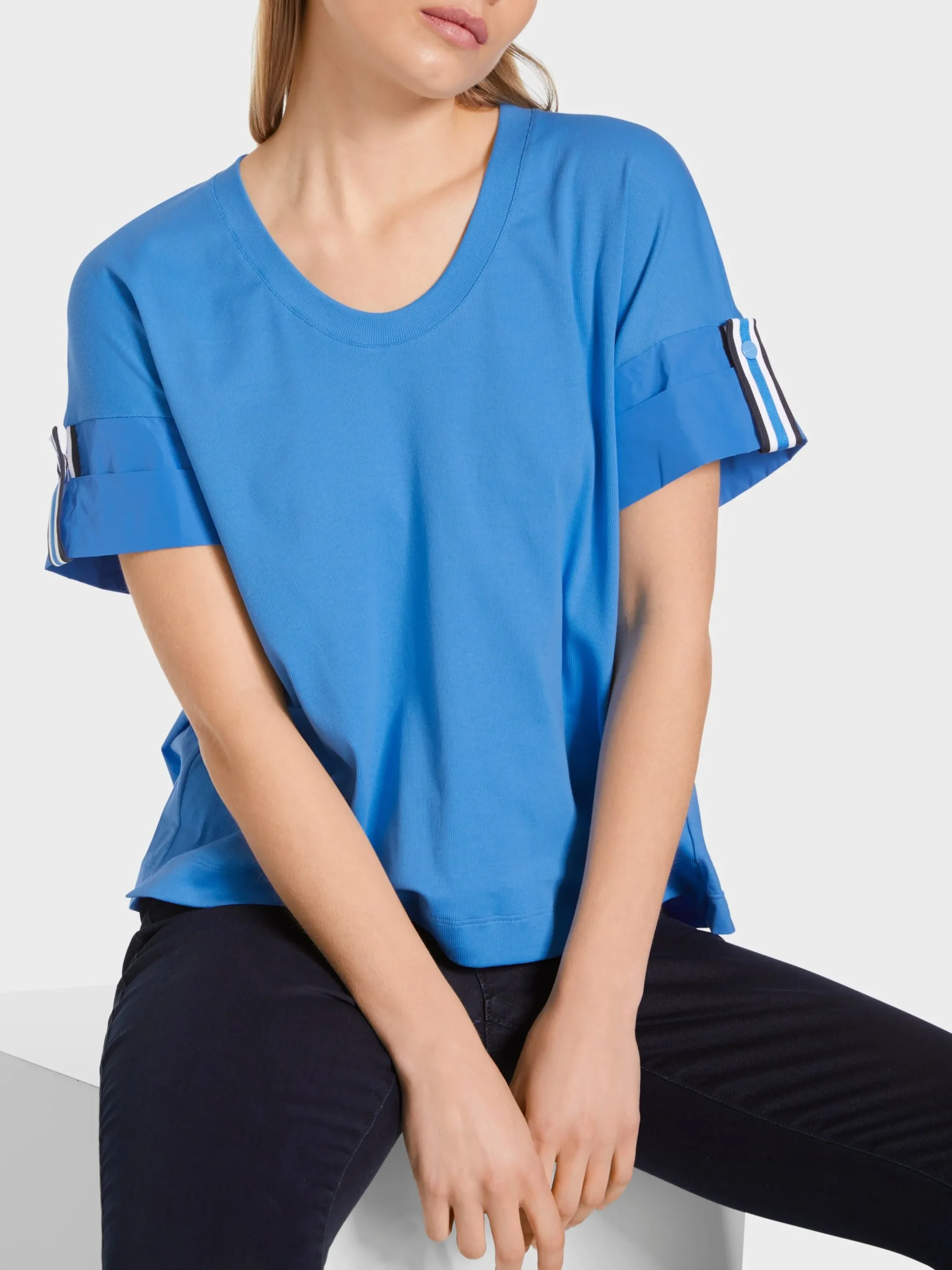 Marc Cain Shirts & Tops-T-SHIRT IM MATERIALMIX bright azure