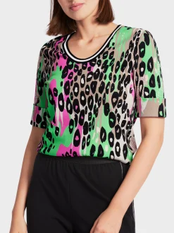 Marc Cain Shirts & Tops-T-SHIRT MIT ALLOVERPRINT UND ¾-ÄRMEL new neon green