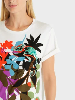 Marc Cain Shirts & Tops-T-SHIRT MIT BLATT-DESSIN off-white