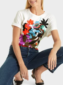 Marc Cain Shirts & Tops-T-SHIRT MIT BLATT-DESSIN off-white
