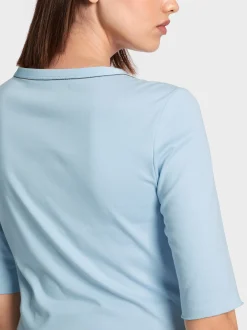 Marc Cain Shirts & Tops-T-SHIRT MIT BORDÜRE soft summer sky
