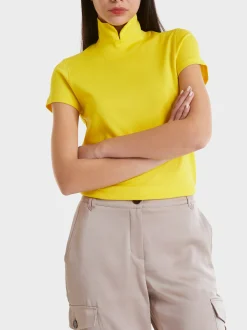 Marc Cain Shirts & Tops-T-SHIRT MIT GESCHLITZTEM MOCK-NECK bright sulphur