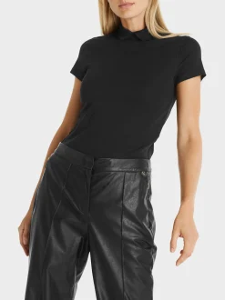 Marc Cain Shirts & Tops-T-SHIRT MIT GESCHLITZTEM MOCK-NECK black