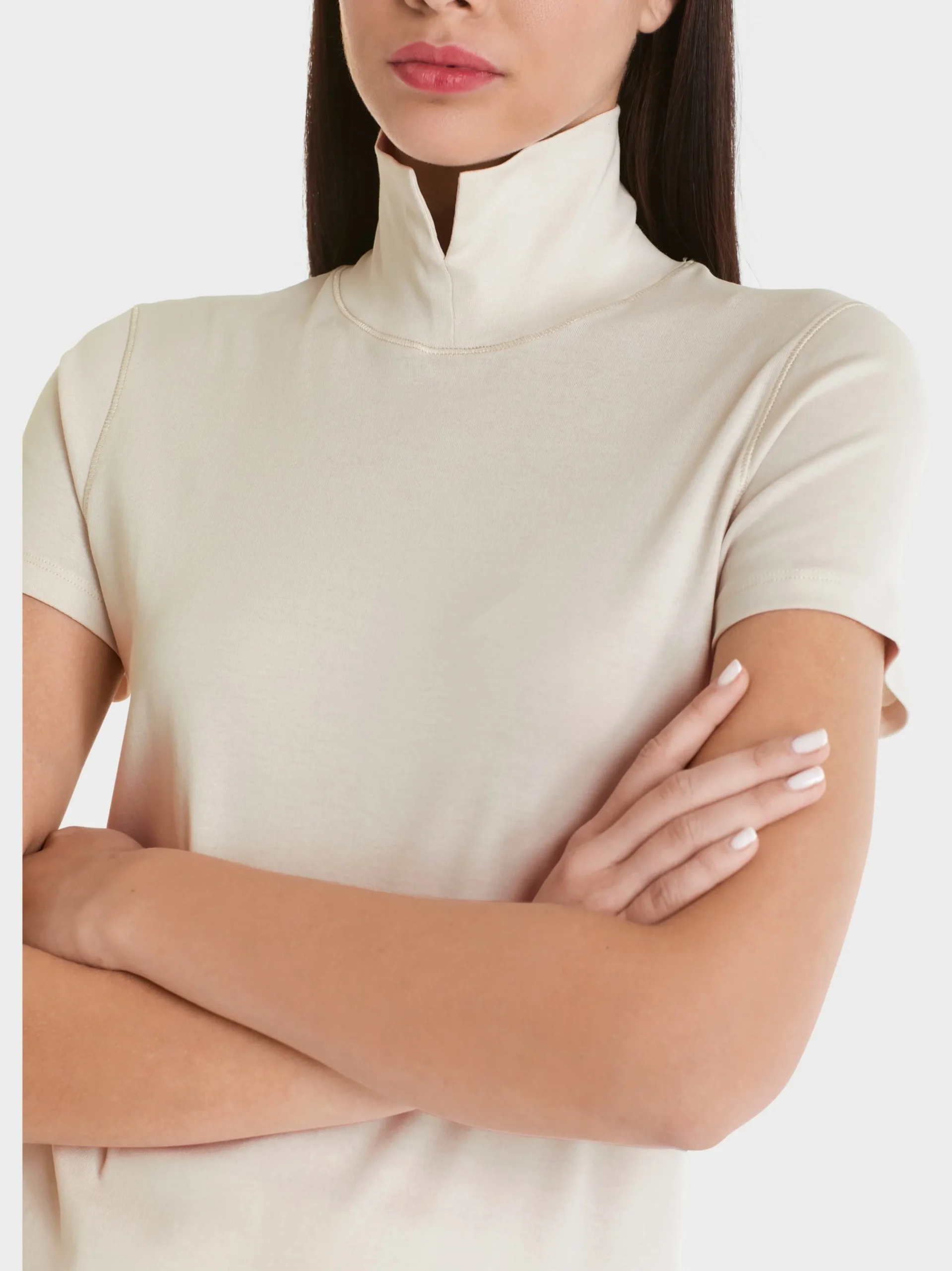 Marc Cain Shirts & Tops-T-SHIRT MIT GESCHLITZTEM MOCK-NECK smoke