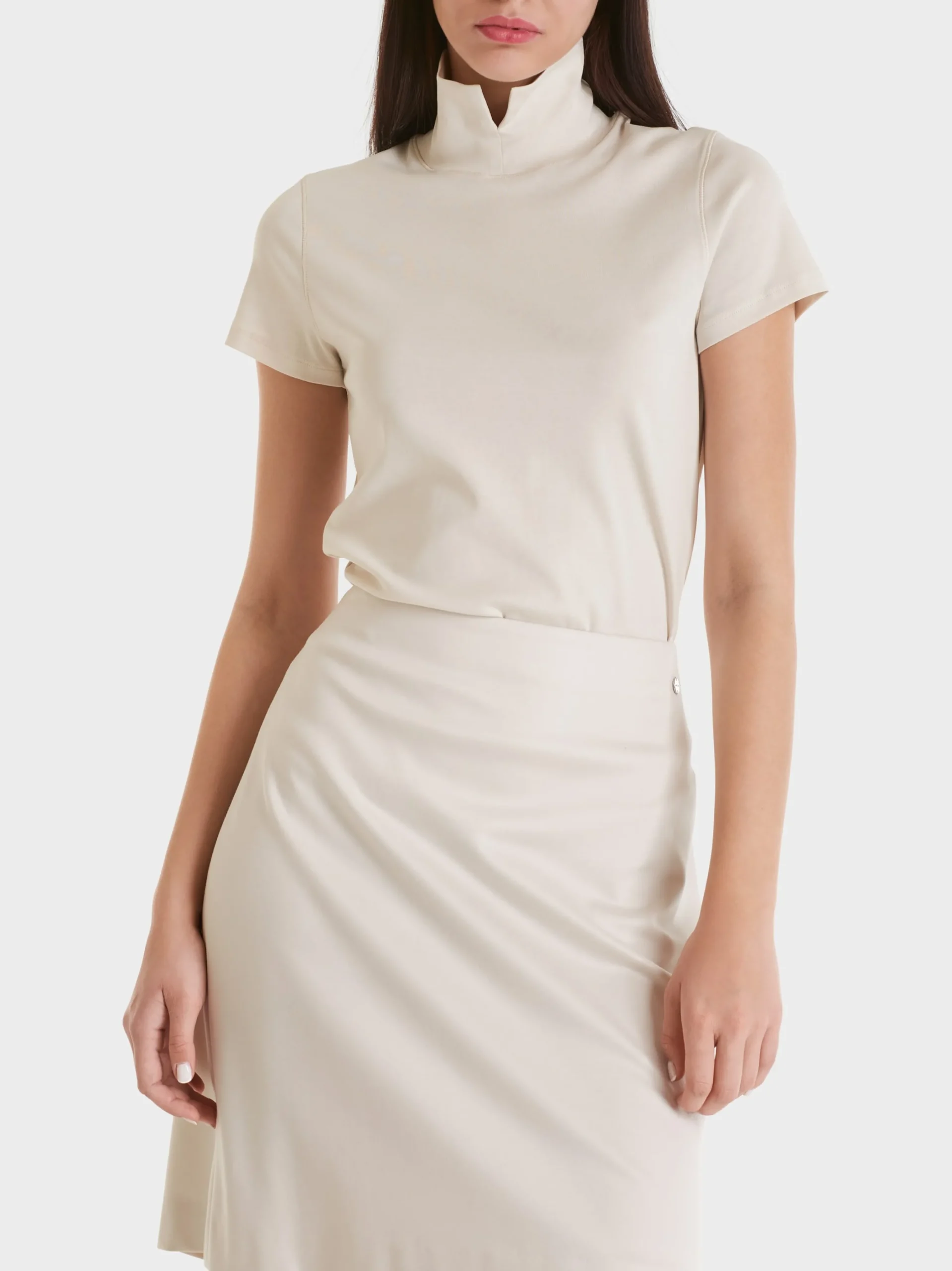 Marc Cain Shirts & Tops-T-SHIRT MIT GESCHLITZTEM MOCK-NECK smoke