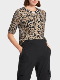 Marc Cain Shirts & Tops-T-SHIRT MIT LEO-PRINT bright camel