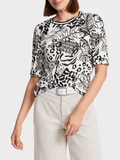 Marc Cain Shirts & Tops-T-SHIRT MIT LEO-PRINT off-white