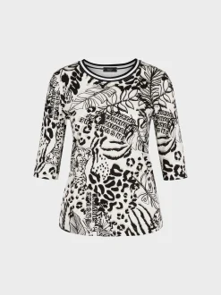 Marc Cain Shirts & Tops-T-SHIRT MIT LEO-PRINT off-white