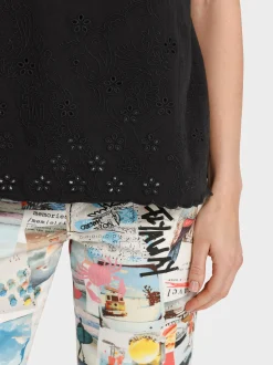 Marc Cain Shirts & Tops-T-SHIRT MIT LOCHSTICKEREI black