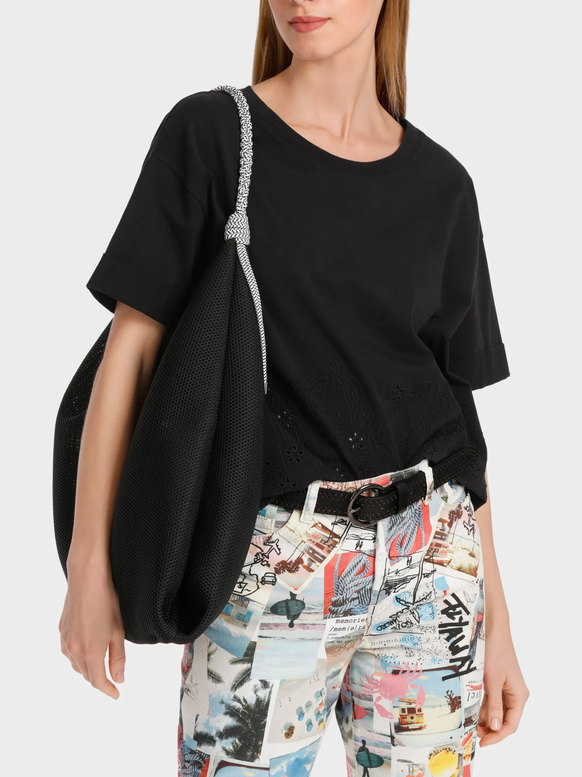 Marc Cain Shirts & Tops-T-SHIRT MIT LOCHSTICKEREI black