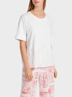 Marc Cain Shirts & Tops-T-SHIRT MIT LOCHSTICKEREI white