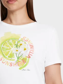 Marc Cain Shirts & Tops-T-SHIRT MIT PAILLETTENSTICKEREI white
