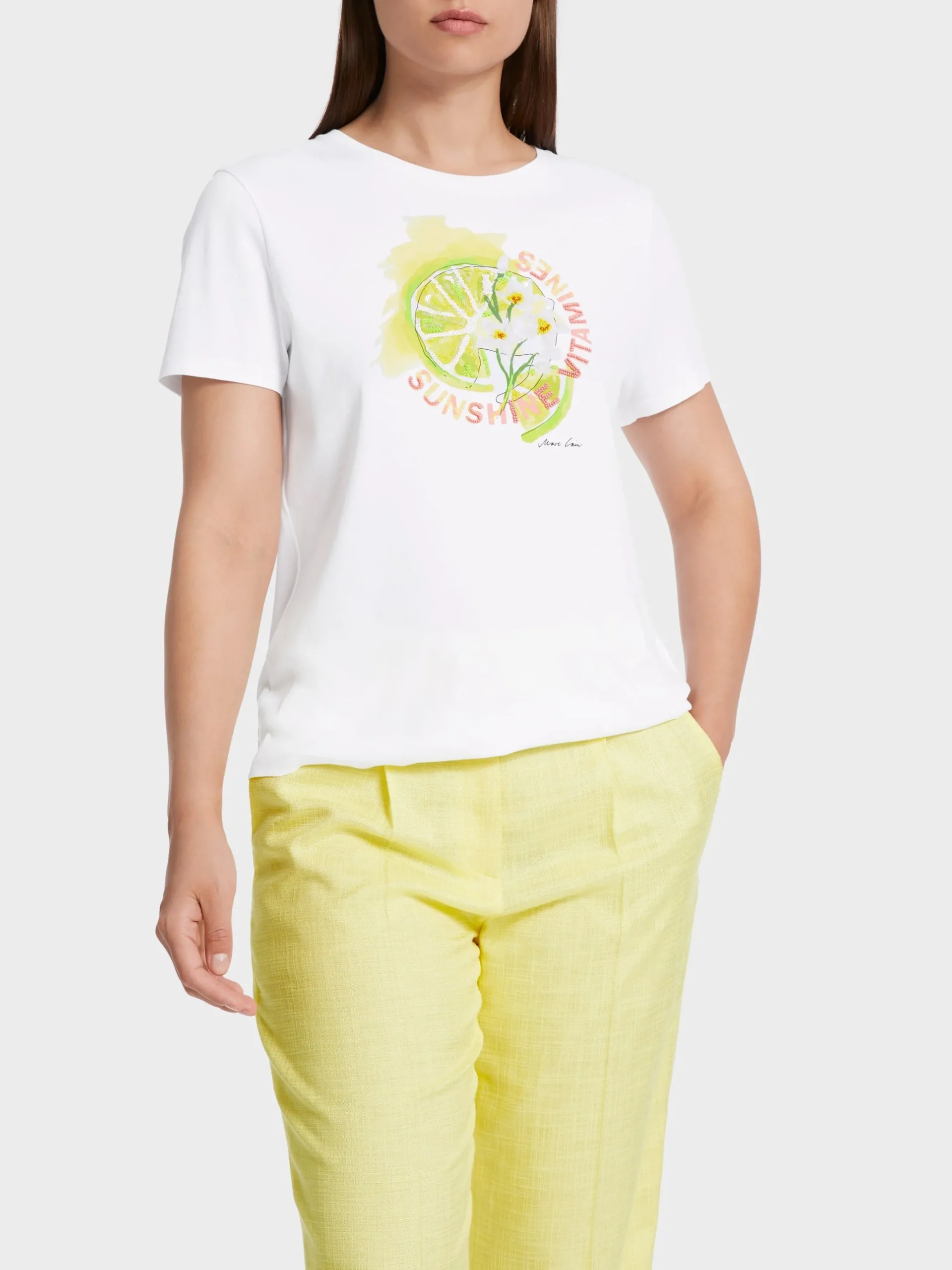 Marc Cain Shirts & Tops-T-SHIRT MIT PAILLETTENSTICKEREI white