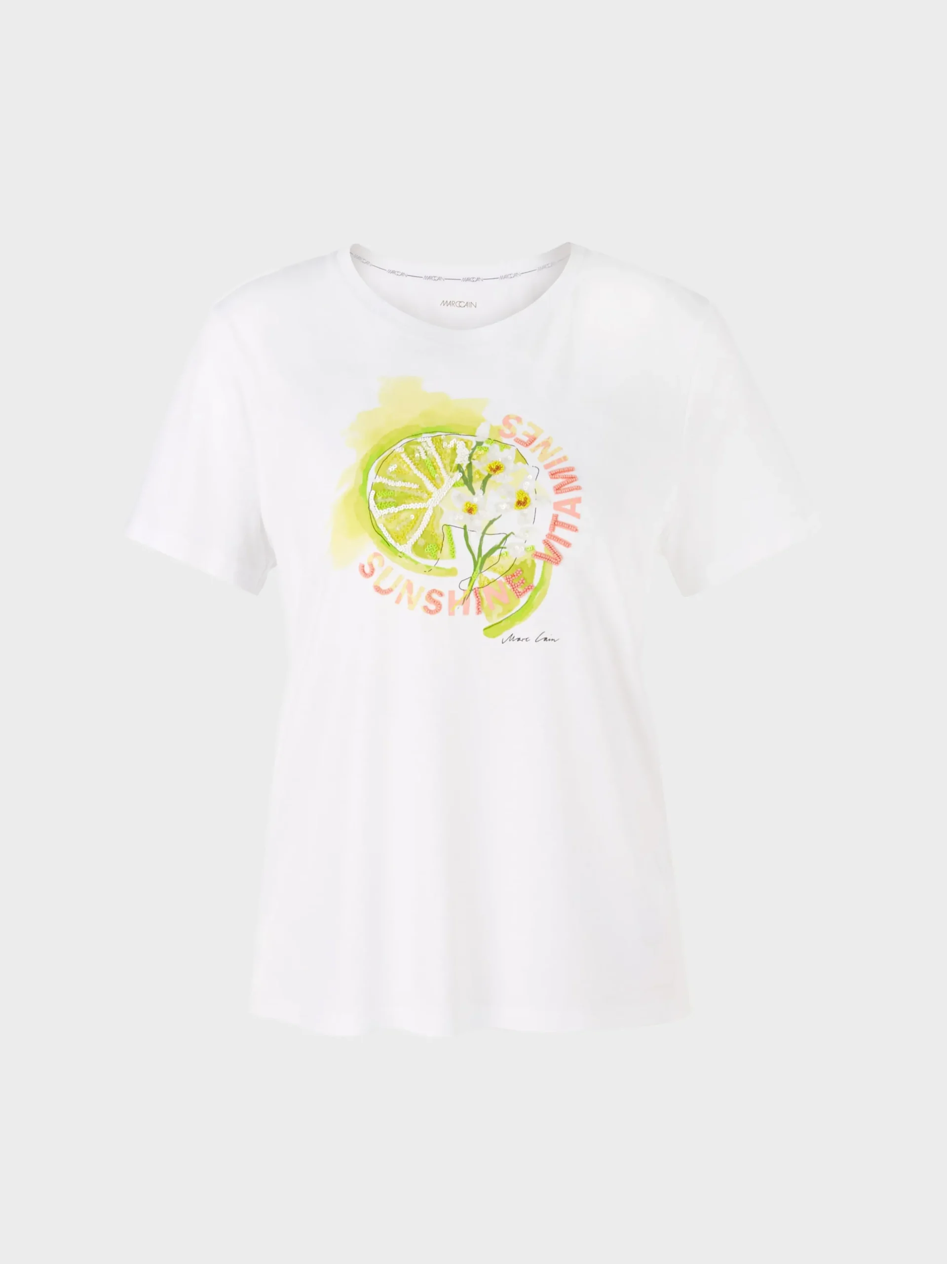 Marc Cain Shirts & Tops-T-SHIRT MIT PAILLETTENSTICKEREI white