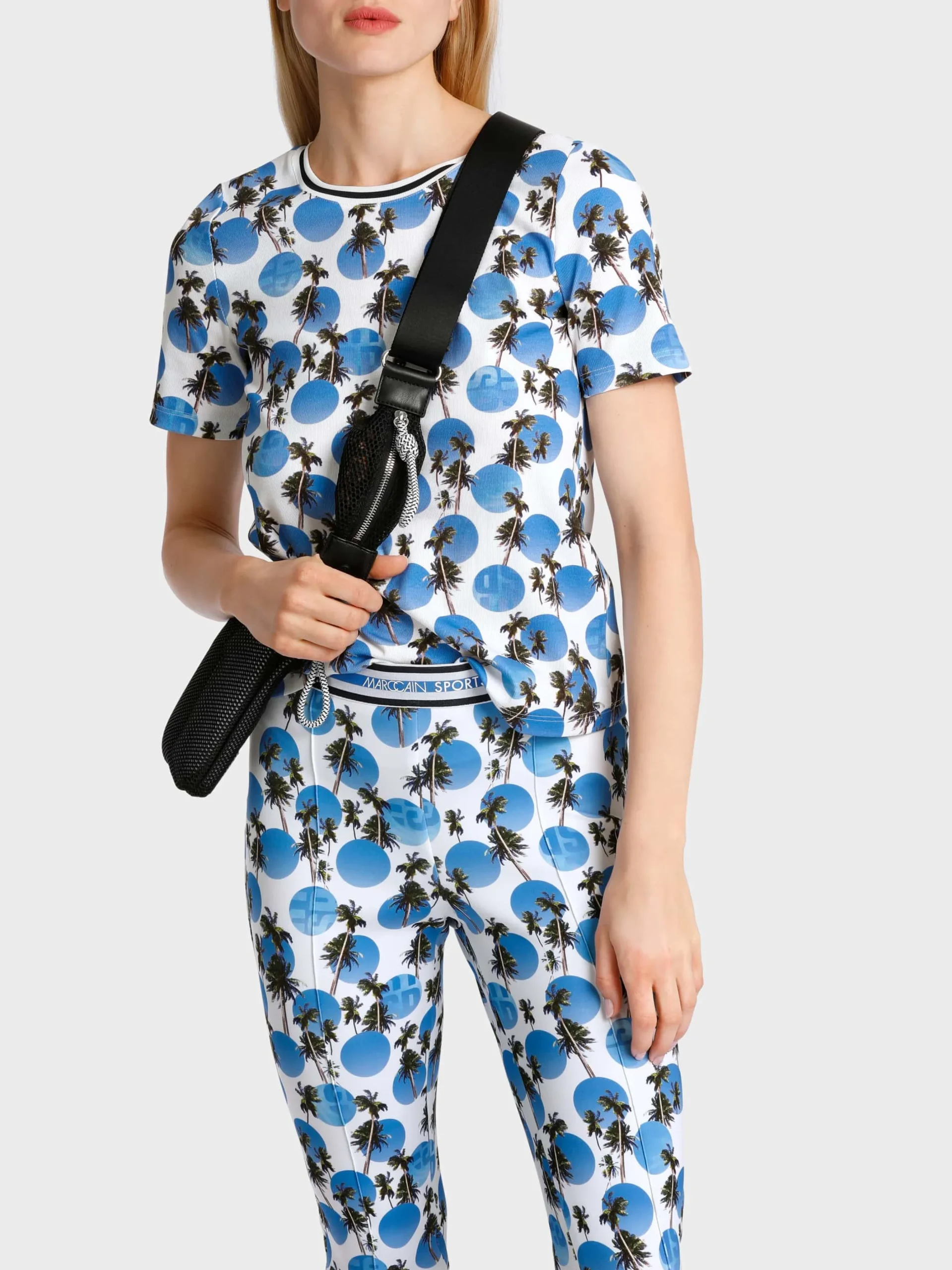 Marc Cain Shirts & Tops-T-SHIRT MIT PALMENPRINT bright azure