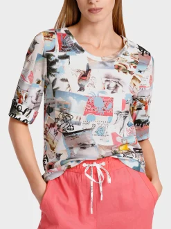 Marc Cain Shirts & Tops-T-SHIRT MIT POSTKARTENPRINT light neon red