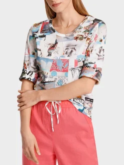 Marc Cain Shirts & Tops-T-SHIRT MIT POSTKARTENPRINT light neon red