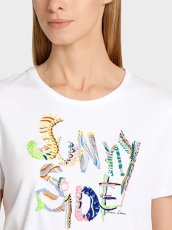 Marc Cain Shirts & Tops-T-SHIRT MIT PRINT, PERLEN UND PAILLETTEN white