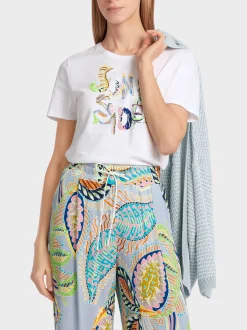 Marc Cain Shirts & Tops-T-SHIRT MIT PRINT, PERLEN UND PAILLETTEN white
