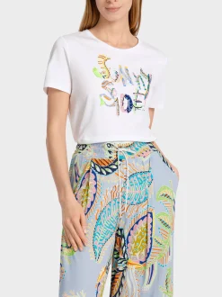 Marc Cain Shirts & Tops-T-SHIRT MIT PRINT, PERLEN UND PAILLETTEN white