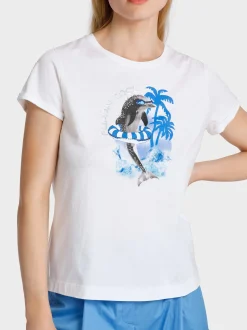 Marc Cain Shirts & Tops-T-SHIRT MIT PRINT UND SCHRIFTZUG white