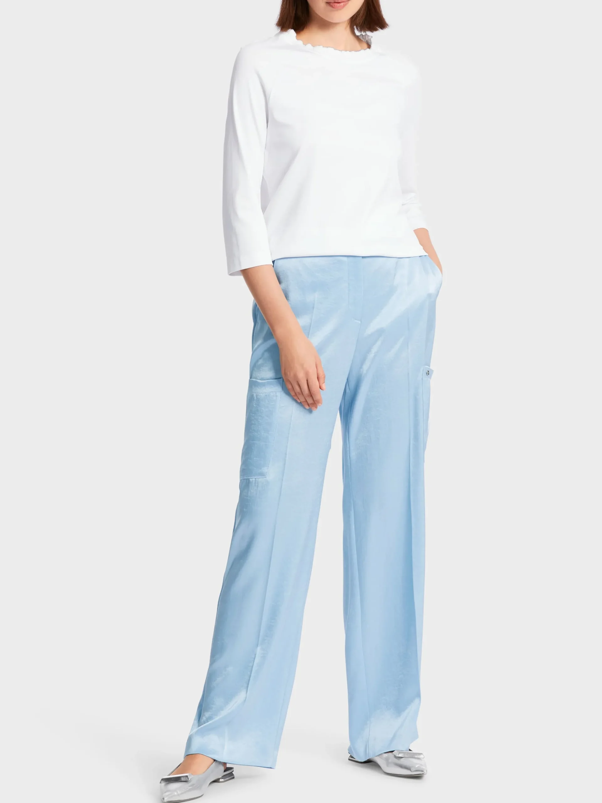 Marc Cain Shirts & Tops-T-SHIRT MIT RÜSCHEN-KRAGEN white