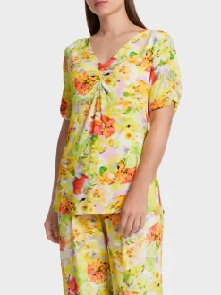 Marc Cain Blusen & Tuniken|Shirts & Tops-T-SHIRT MIT SMOK-DETAILS pale lemon