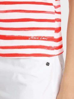 Marc Cain Shirts & Tops-T-SHIRT MIT STREIFEN “RETHINK TOGETHER” bright tomato