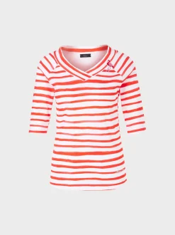 Marc Cain Shirts & Tops-T-SHIRT MIT STREIFEN “RETHINK TOGETHER” bright tomato