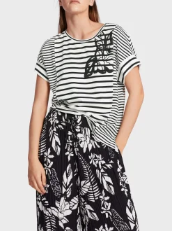 Marc Cain Shirts & Tops-T-SHIRT MIT STREIFENVARIATIONEN white and black