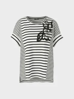 Marc Cain Shirts & Tops-T-SHIRT MIT STREIFENVARIATIONEN white and black