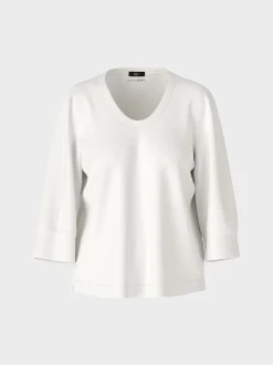Marc Cain Shirts & Tops-T-SHIRT MIT TIEFEM RUNDHALS off-white