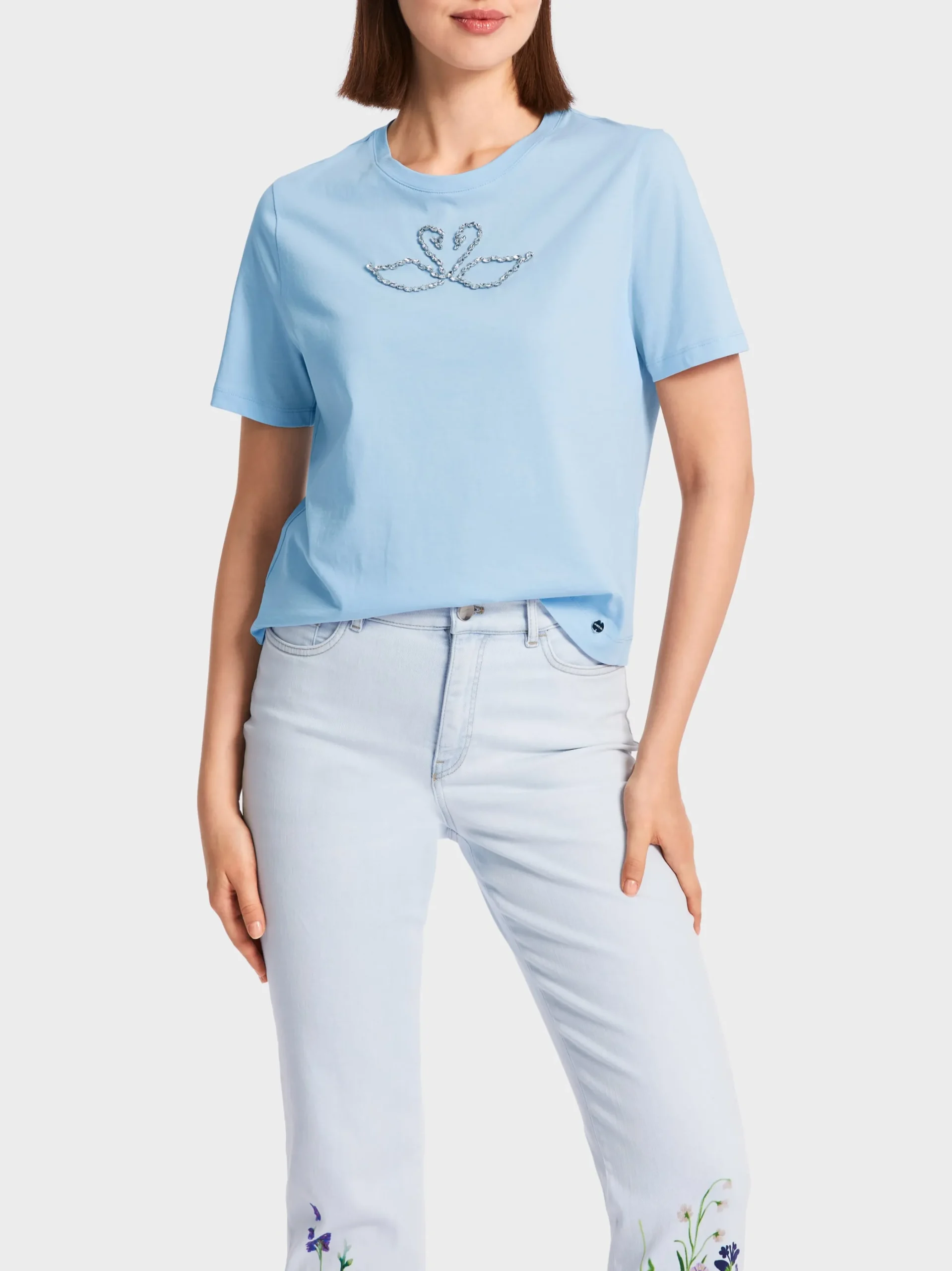 Marc Cain Shirts & Tops-T-SHIRT "RETHINK TOGETHER" MIT PERLEN soft summer sky