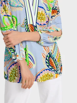 Marc Cain Blusen & Tuniken|Shirts & Tops-VISKOSEBLUSE IM MUSTERMIX deep summer sky