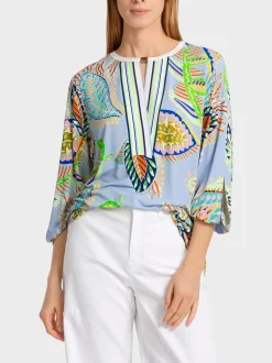 Marc Cain Blusen & Tuniken|Shirts & Tops-VISKOSEBLUSE IM MUSTERMIX deep summer sky